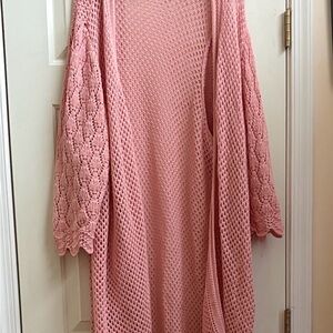Lane Bryant Pink Open-Knit Cardigan